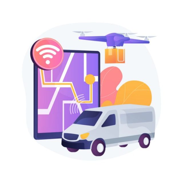 Ilustración de concepto abstracto de entrega autónoma gracias a IoT internet de las cosas